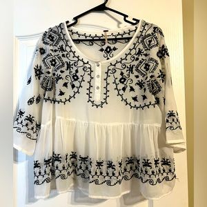 Free People sheer white with black detail blouse. Size Small.